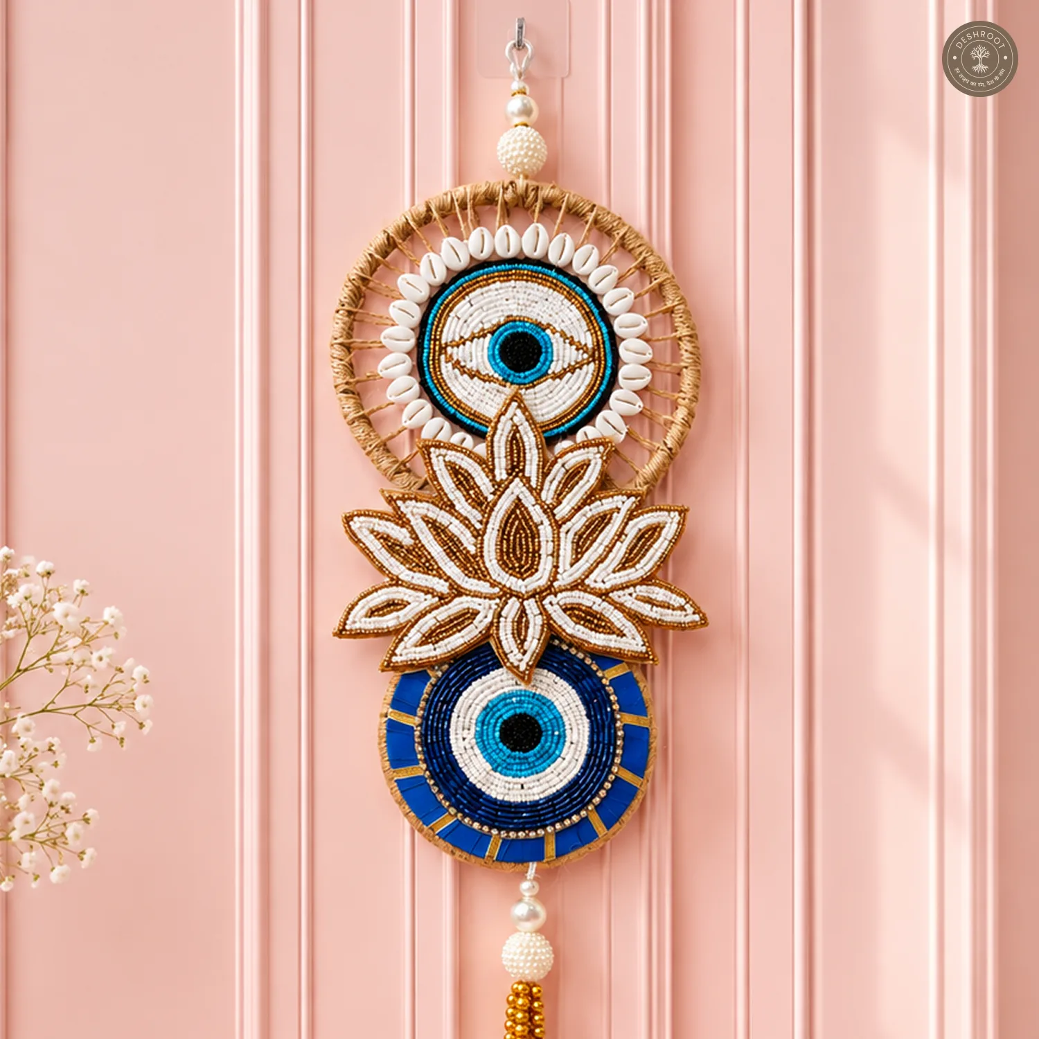 Royal Blue Evil Eye Lotus Wall Hanging