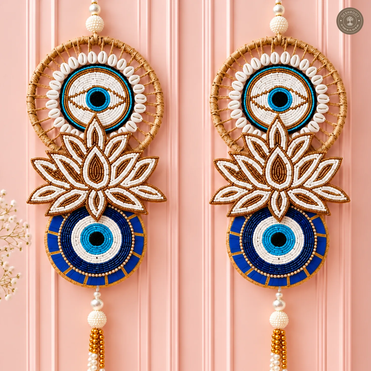Royal Blue Evil Eye Lotus Wall Hanging