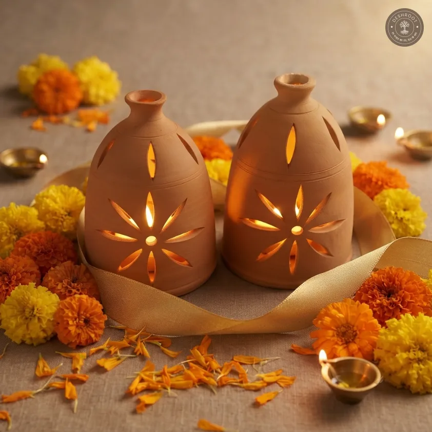 Terracotta Quiet Glow Set of 2 – Handcrafted Clay Lanterns