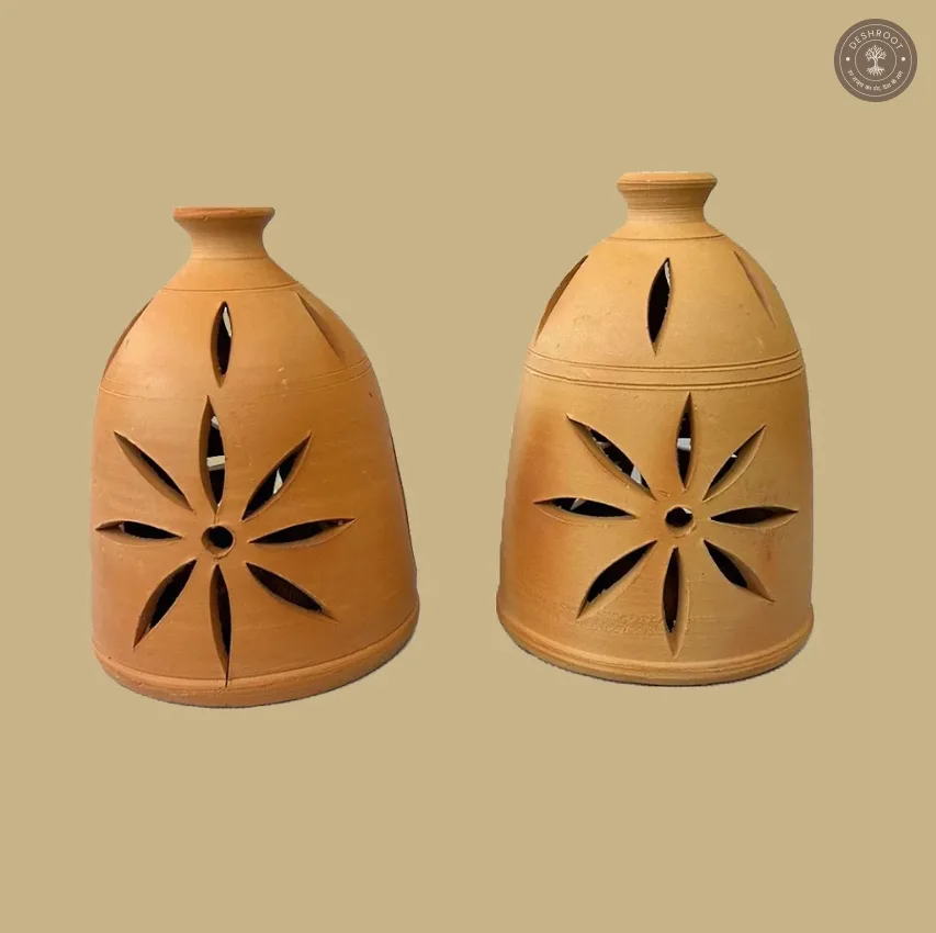 Terracotta Quiet Glow Set of 2 – Handcrafted Clay Lanterns