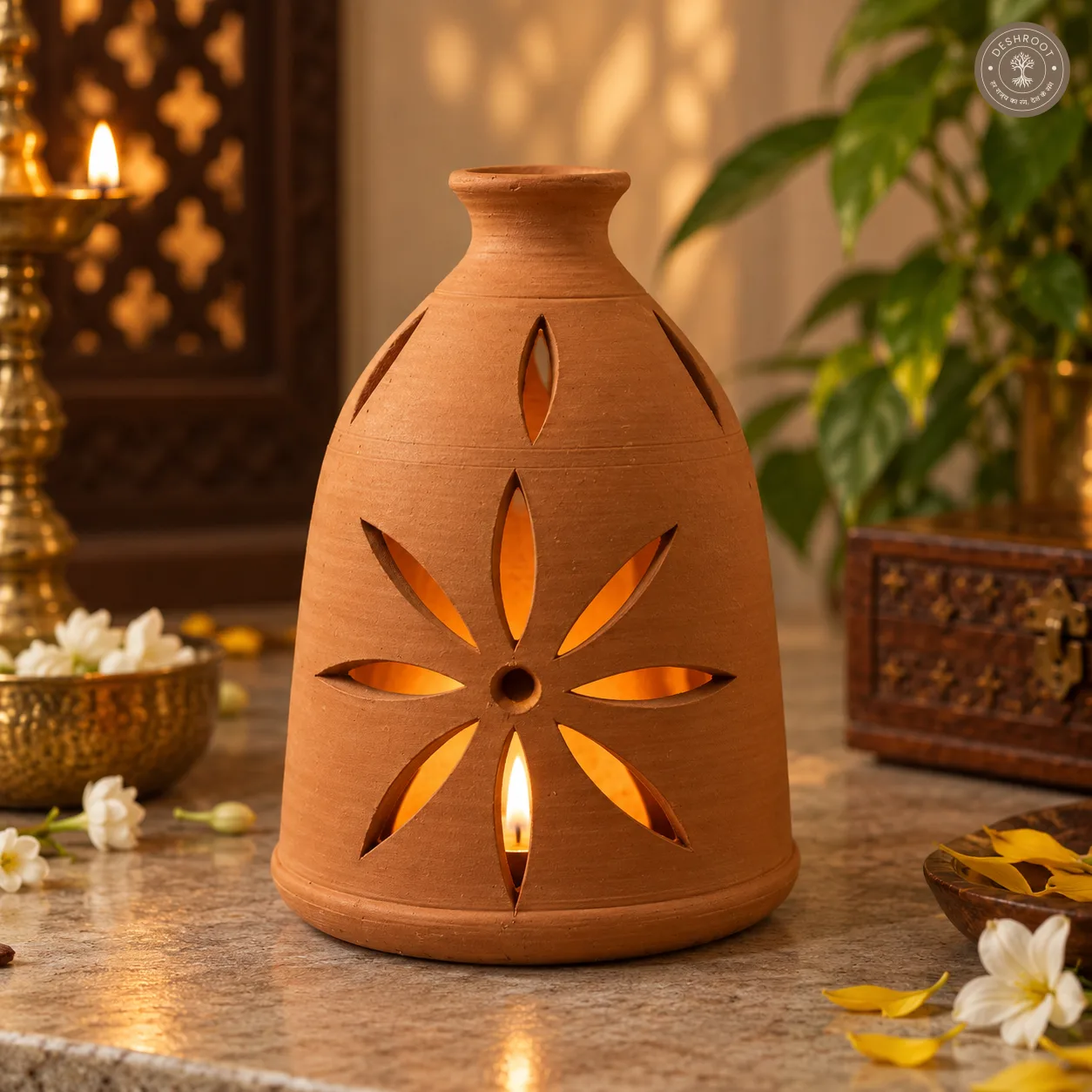 Terracotta Quiet Glow Set of 2 – Handcrafted Clay Lanterns