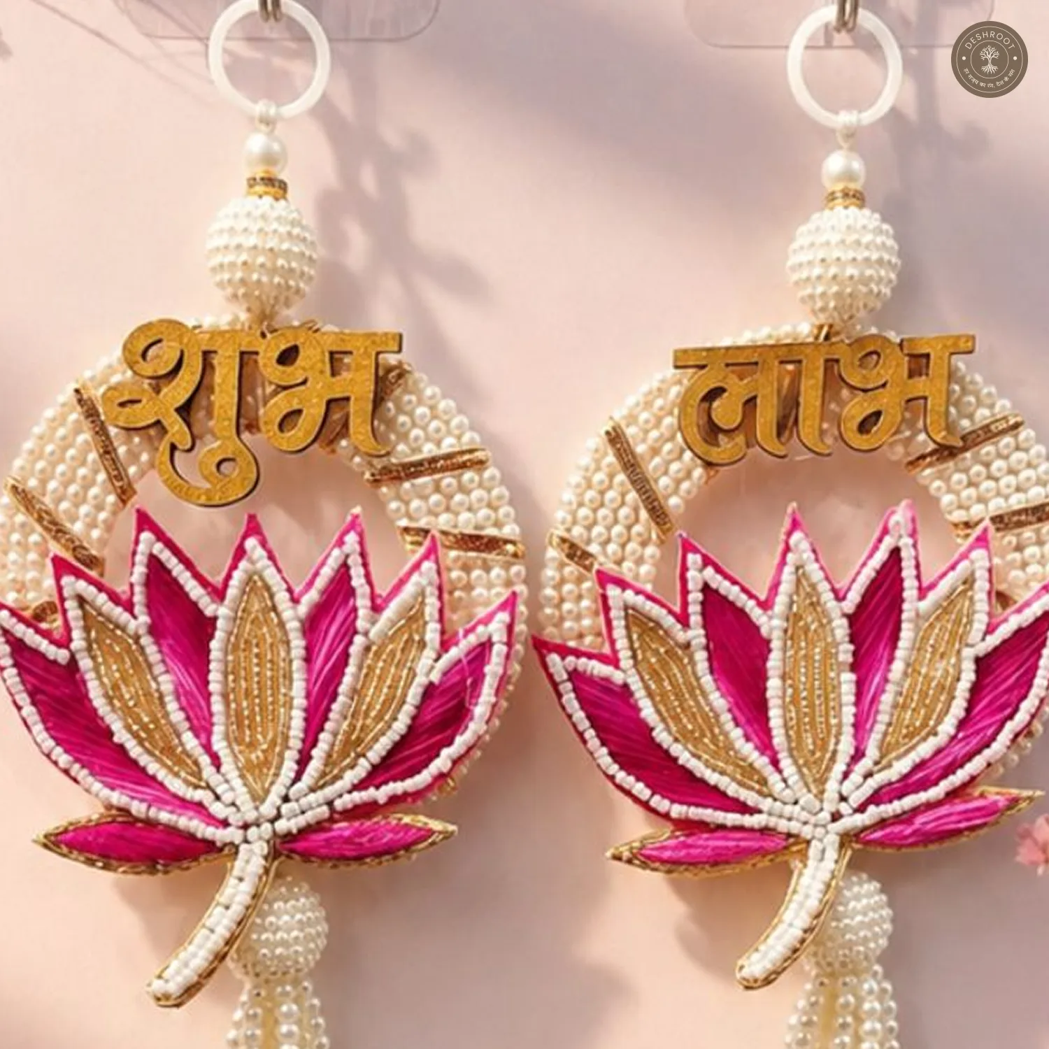 Pink Pearl Lotus Shubh Labh Wall Hanging