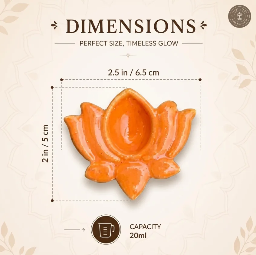 Orange Lotus Diya Set of 4 – Handcrafted Ceramic Festive Diyas