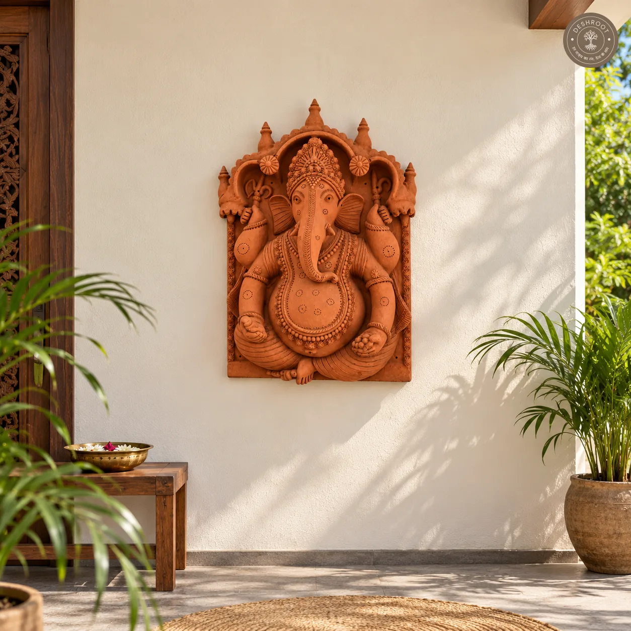 Handcrafted Terracotta Lord Ganesha Wall Panel – Rajasthani Traditional Clay Wall Art with Intricate Sculpted Detailing for Pooja Room, Home & Spiritual Décor