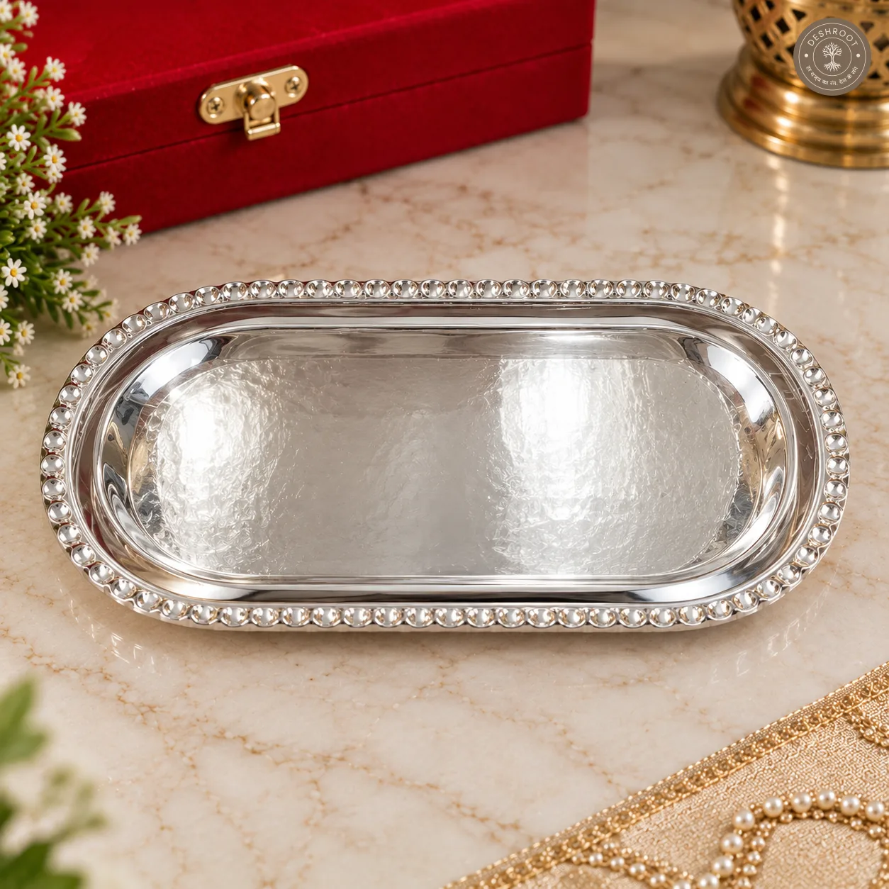 Royal Gold & Silver Plated Katori Set (2 Katoris, 2 Spoons, 1 Tray - with Premium Red Velvet Box)