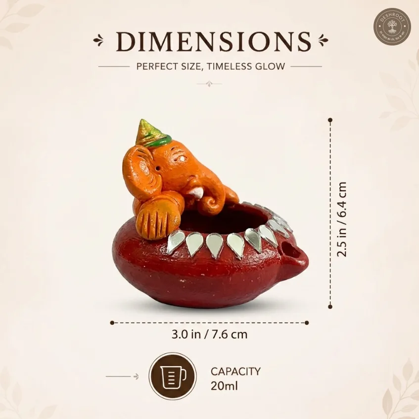 Painted Ganesh Diya Set of 2 – Handcrafted Terracotta Decorative Diyas for Pooja & Festive Décor