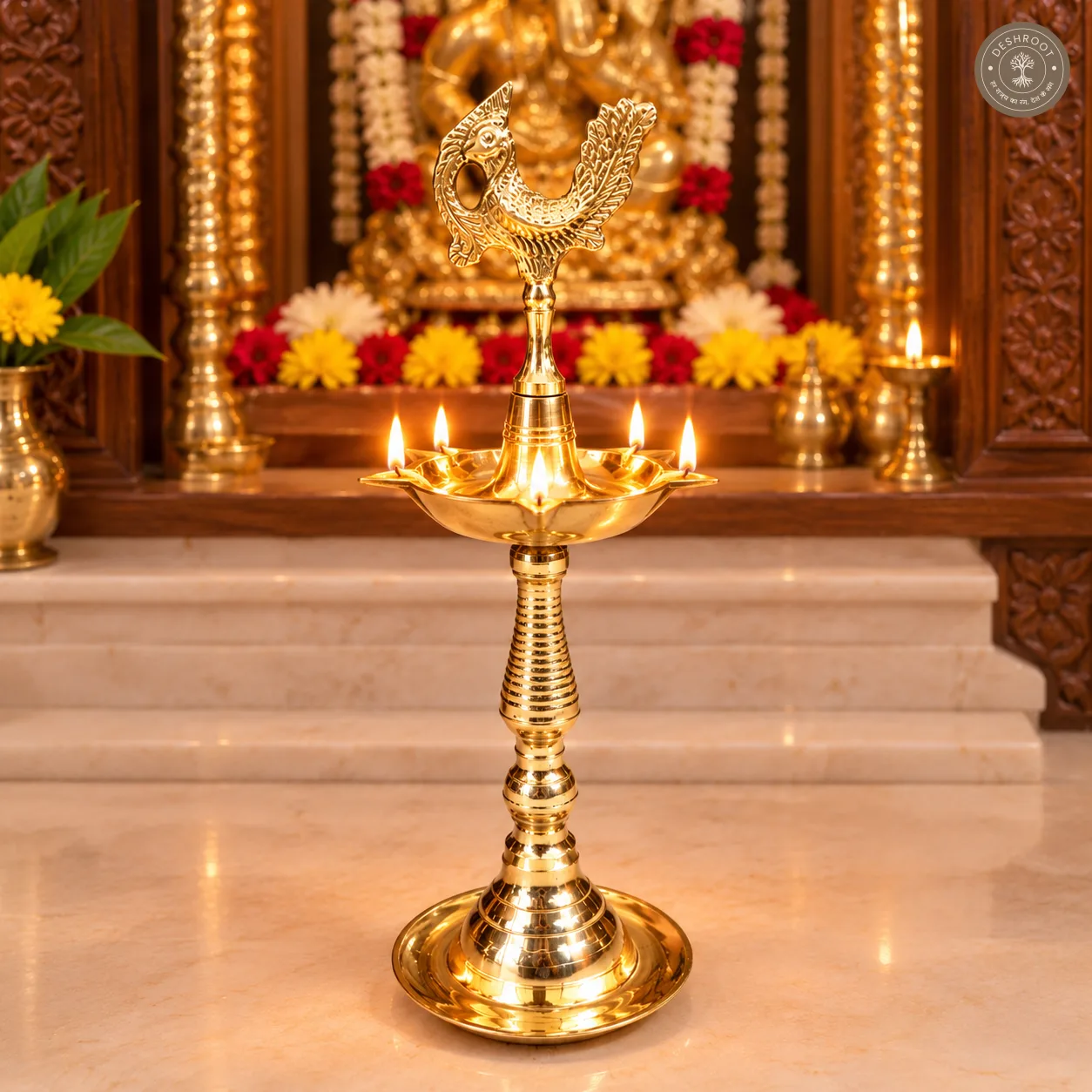 Murga Brass Diya Stand Set
