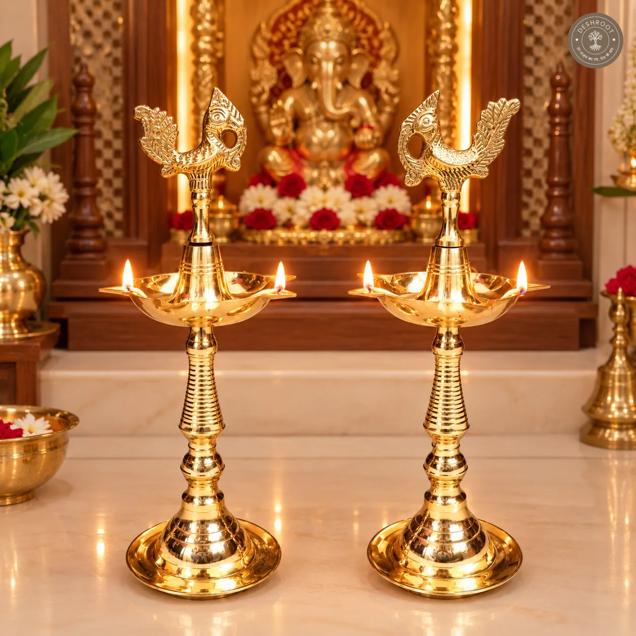 Murga Brass Diya Stand Set