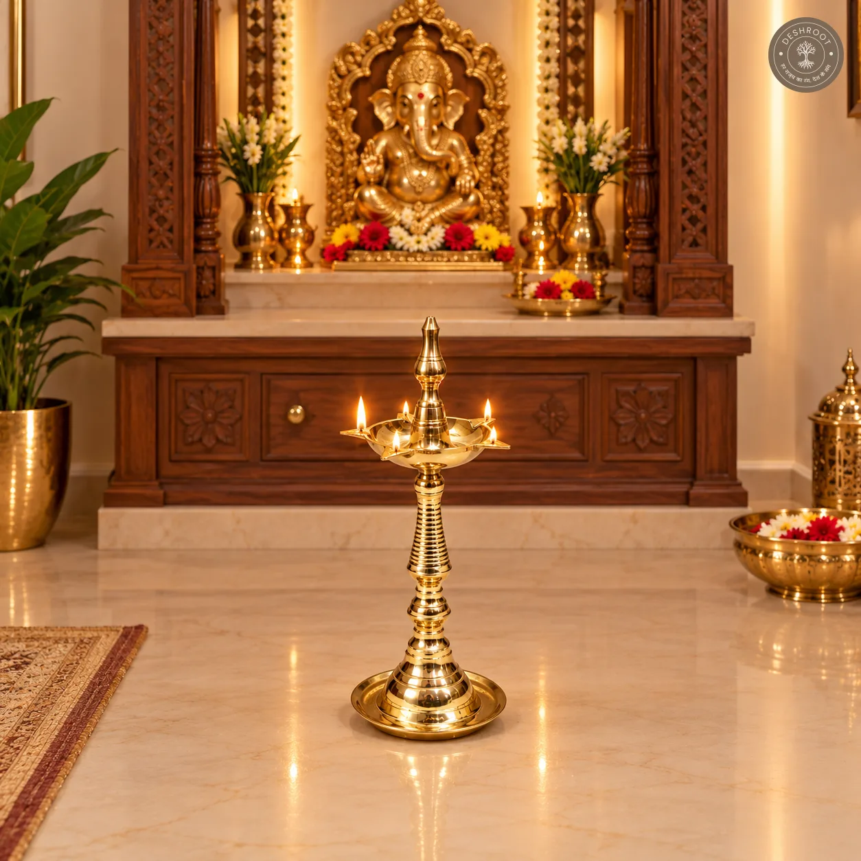 Classic Brass Lotus Diya Stand (Set of 2)