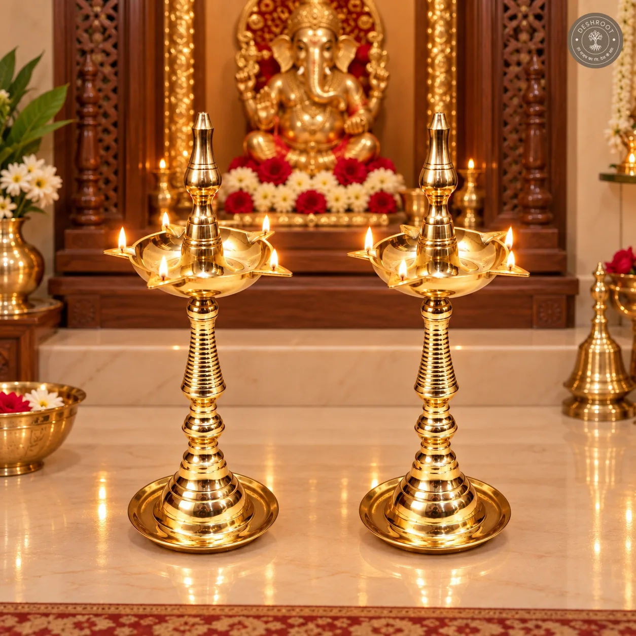 Classic Brass Lotus Diya Stand (Set of 2)