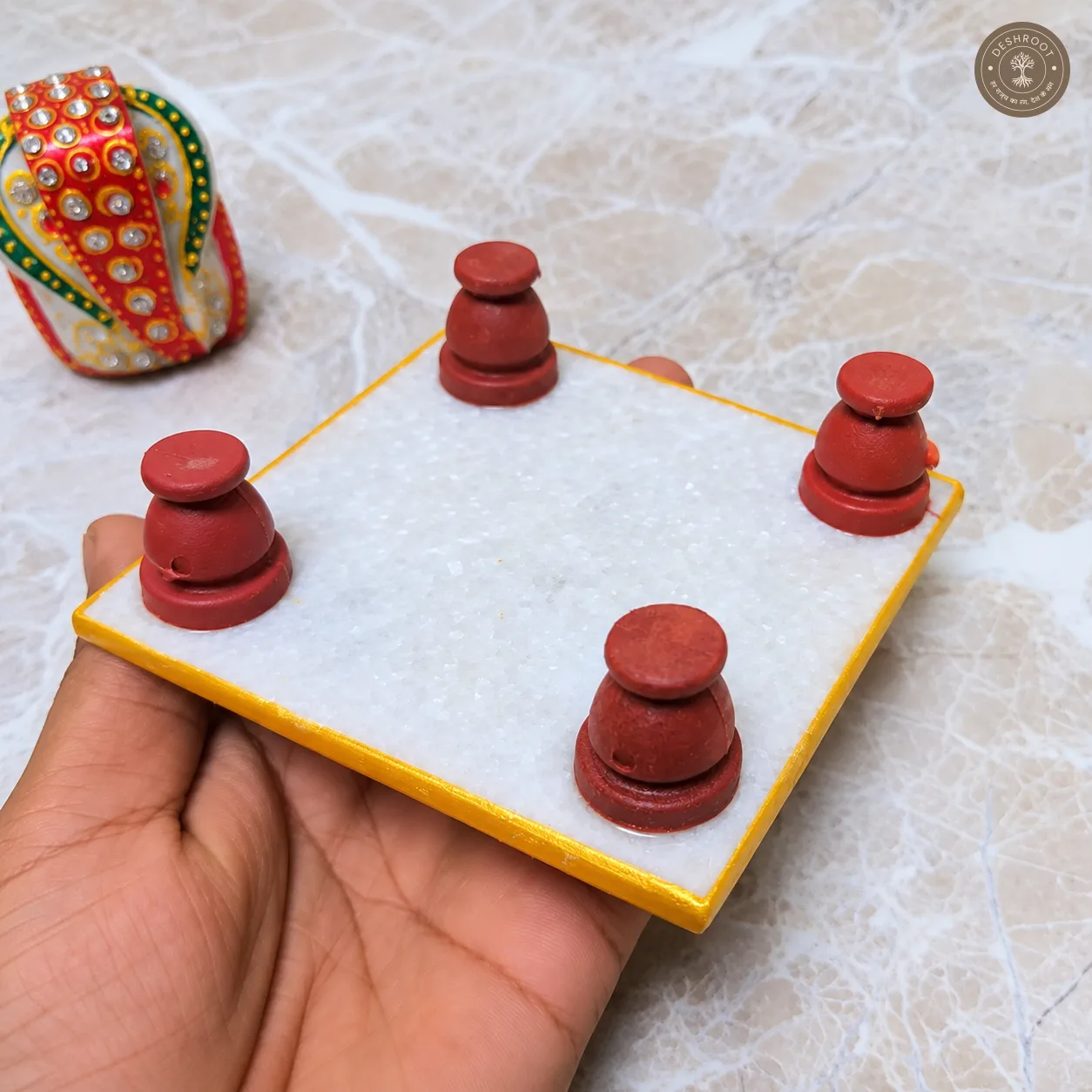 Handcrafted Marble Ganesh Chowki with Meenakari Work