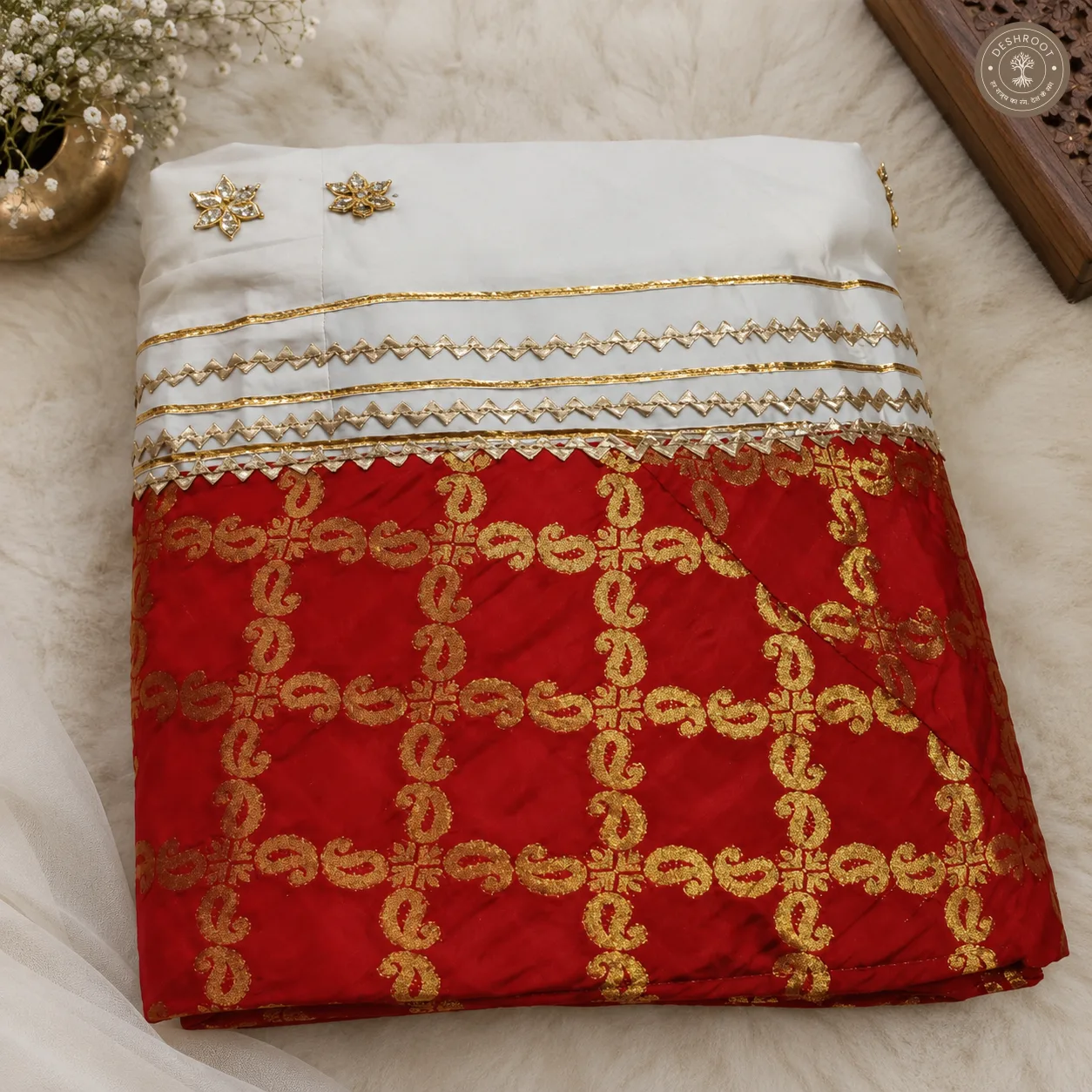 Pure Cosmos Silk Lehenga with Ghadchola Dupatta & Kachi Gota Patti Work