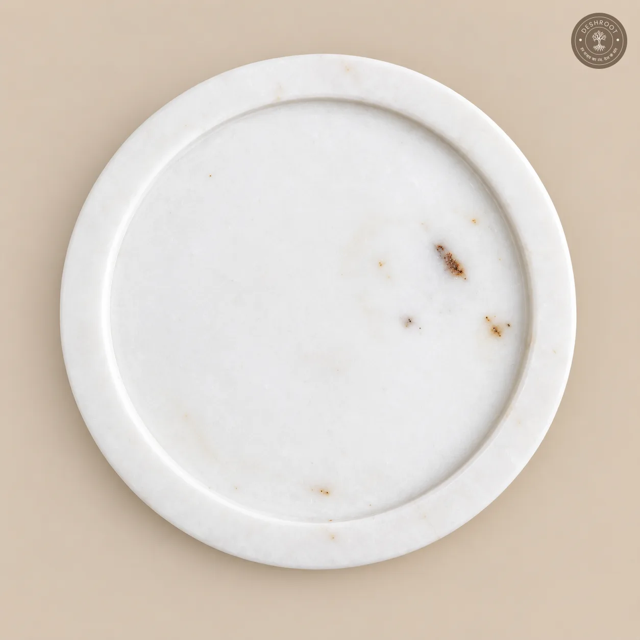 Handcrafted White Marble Pooja Thali Plate