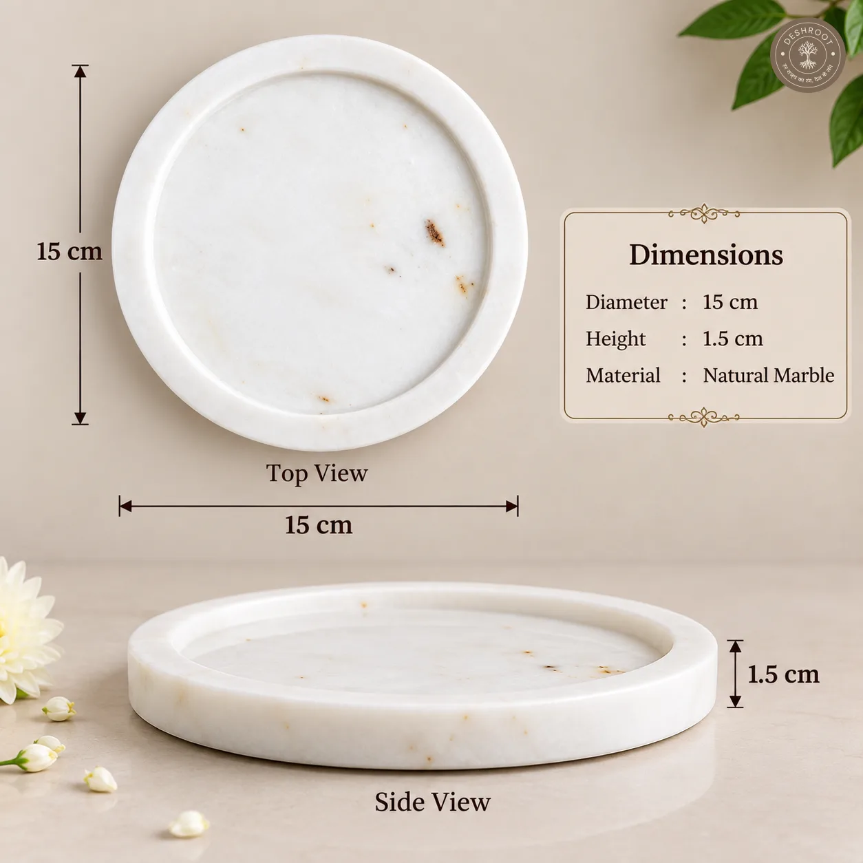 Handcrafted White Marble Pooja Thali Plate
