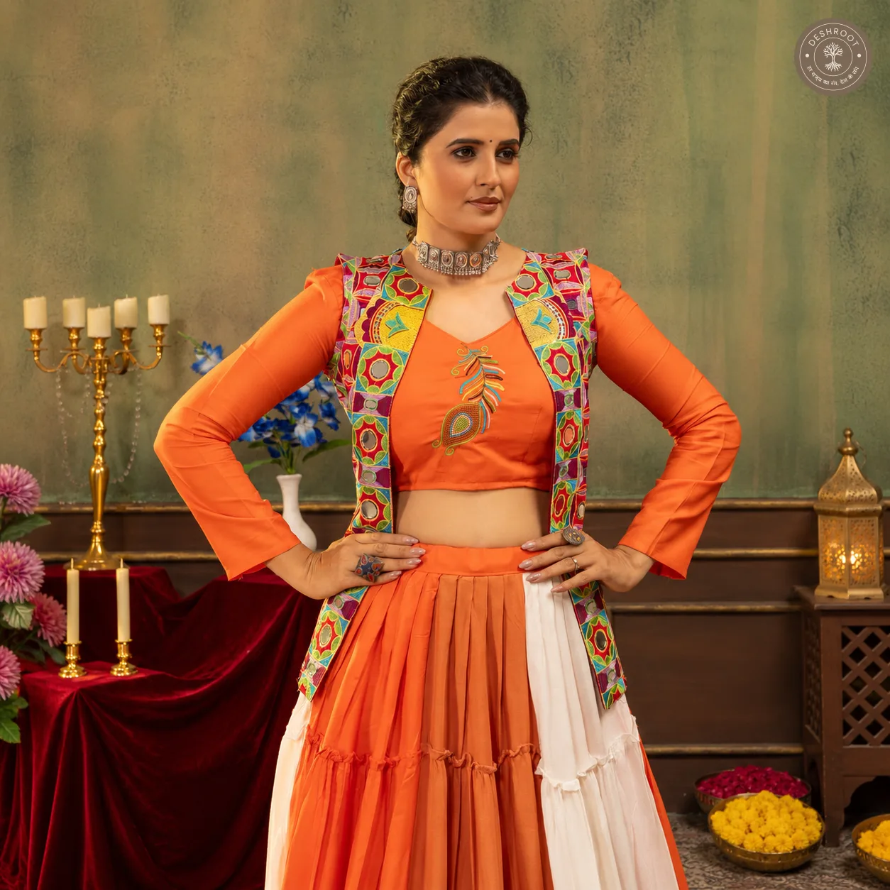 Pure Rayon Lehenga with Mirror Work Koti & Embroidered Blouse