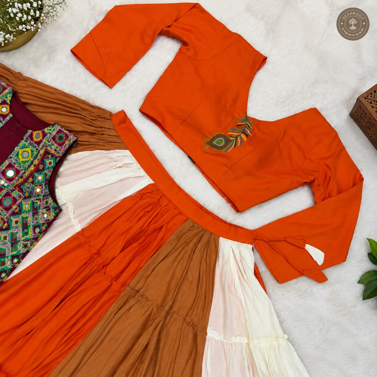 Pure Rayon Lehenga with Mirror Work Koti & Embroidered Blouse