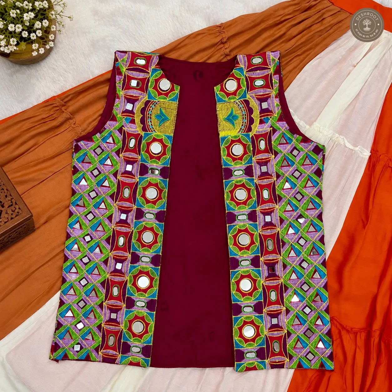 Pure Rayon Lehenga with Mirror Work Koti & Embroidered Blouse