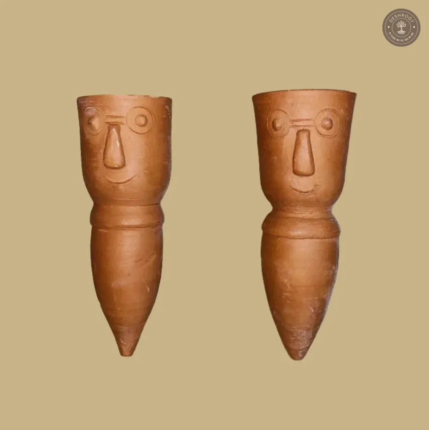 Terracotta Self-Watering Pots Set of 2 – Artistic Face Planters for Easy Plant Care & Home Décor