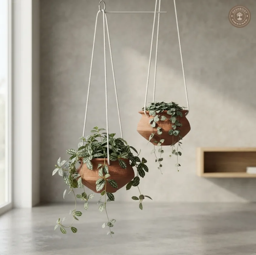 Terracotta Handi Planters Set of 2 – Handcrafted Hanging Clay Planters for Home & Garden Décor