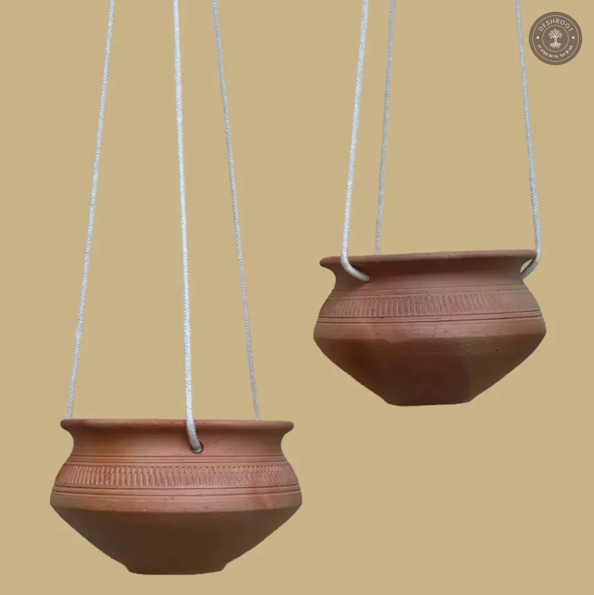 Terracotta Handi Planters Set of 2 – Handcrafted Hanging Clay Planters for Home & Garden Décor