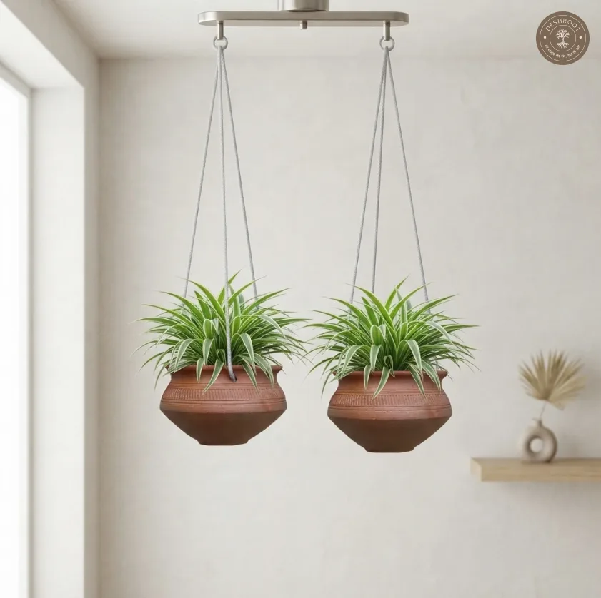 Terracotta Handi Planters Set of 2 – Handcrafted Hanging Clay Planters for Home & Garden Décor