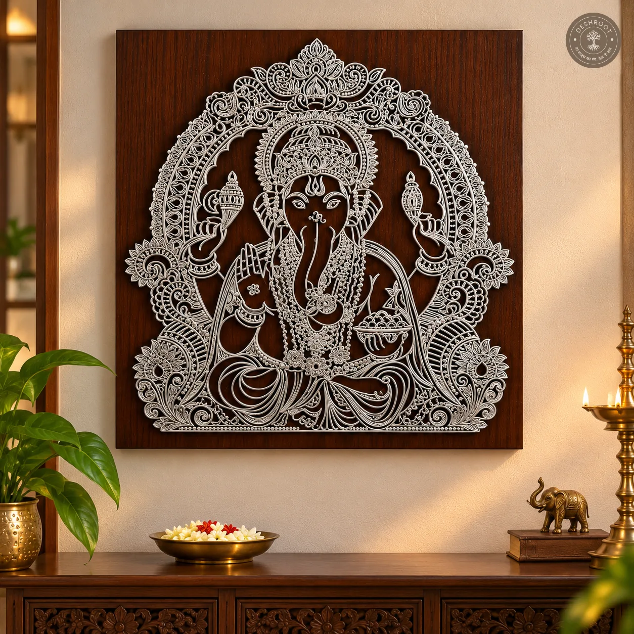 Divine Ganesha Handcrafted Wooden Wall Frame