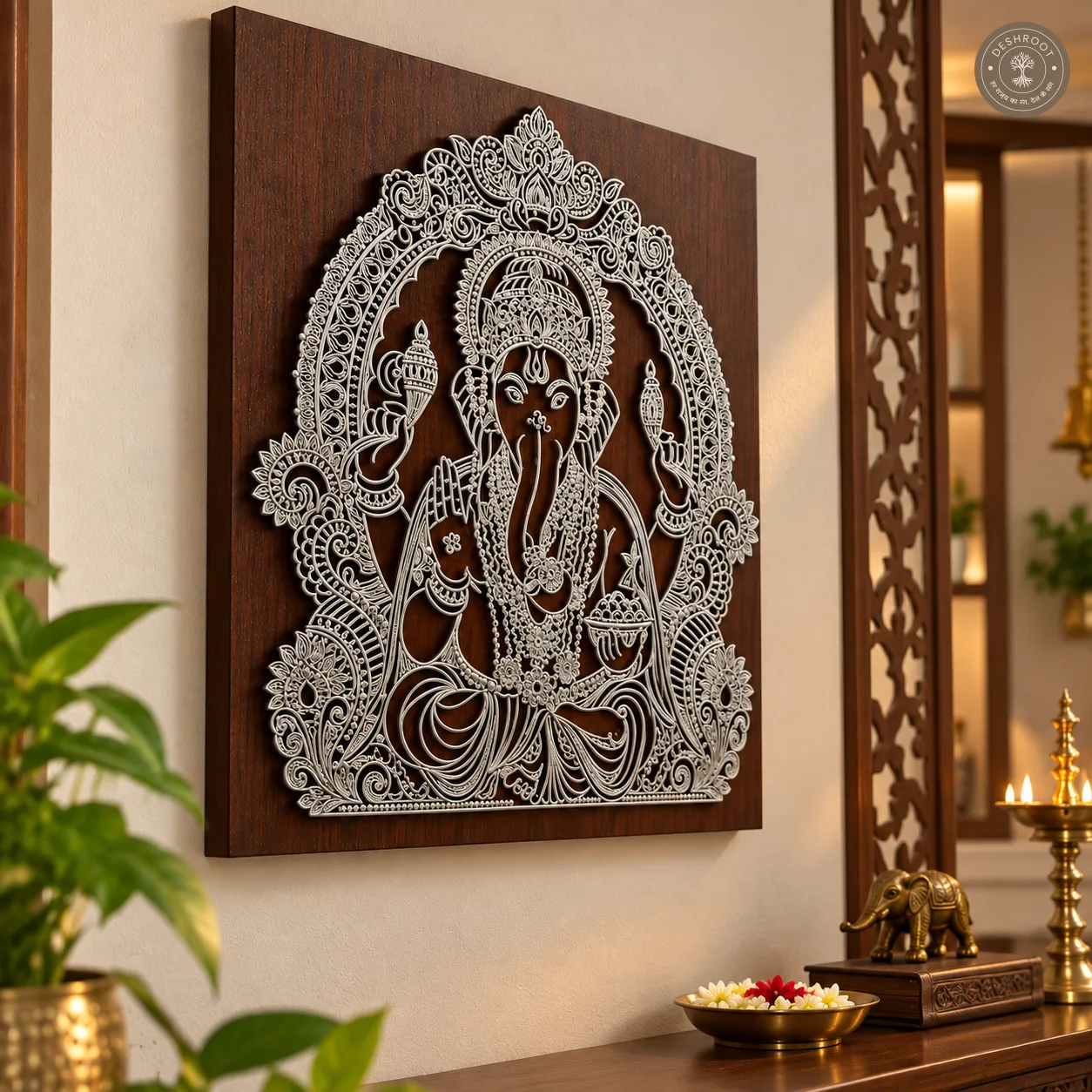 Divine Ganesha Handcrafted Wooden Wall Frame