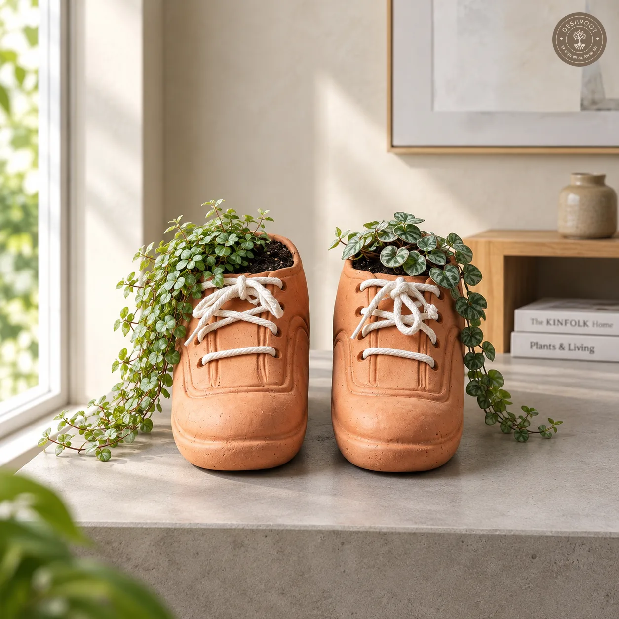 Terracotta Shoe Planter Set of 2 – Handcrafted Clay Shoe-Shaped Planters for Unique Home & Garden Décor