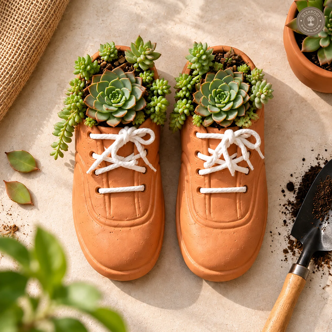 Terracotta Shoe Planter Set of 2 – Handcrafted Clay Shoe-Shaped Planters for Unique Home & Garden Décor