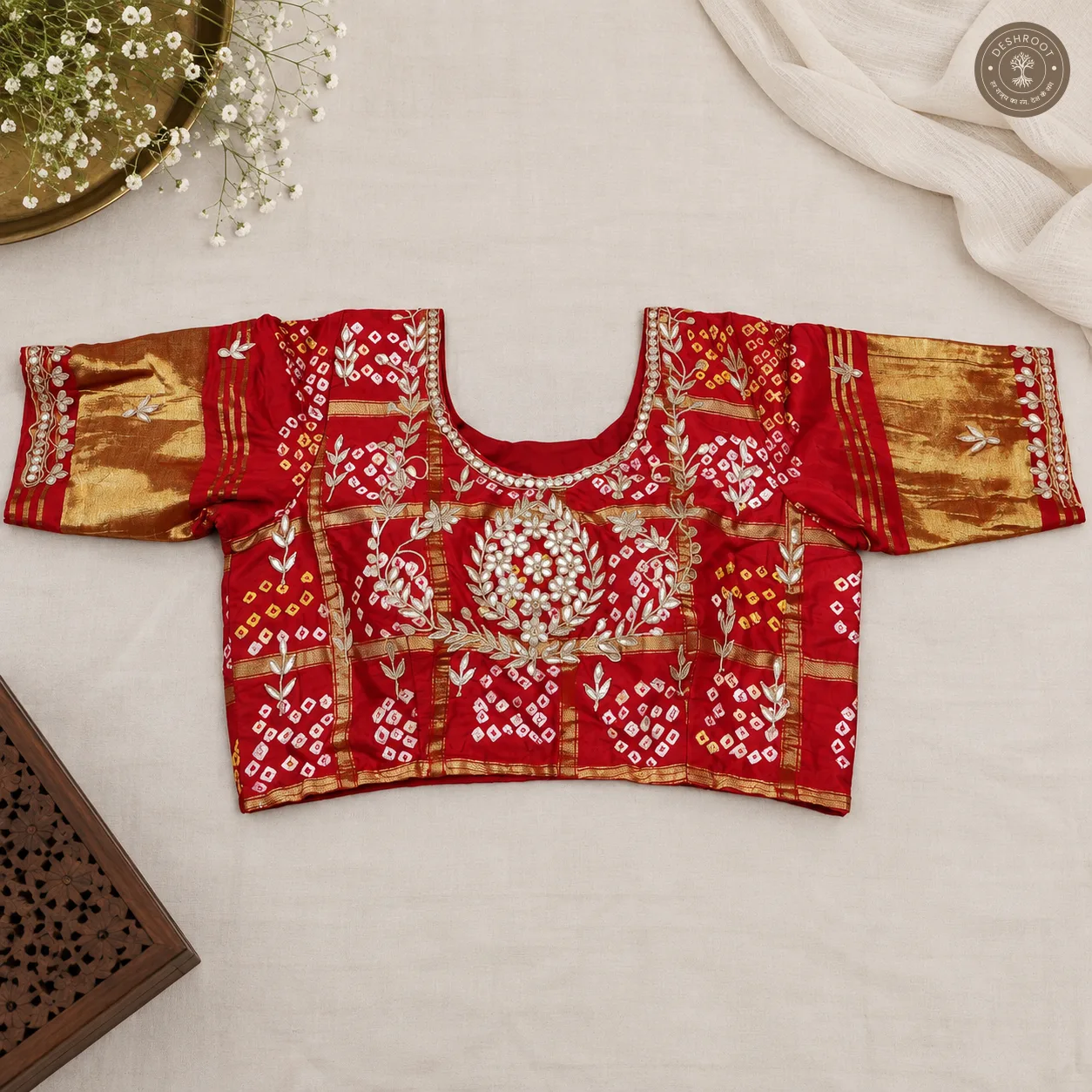 Red Model Silk Gota Patti Handwork Blouse with Cotton Lining