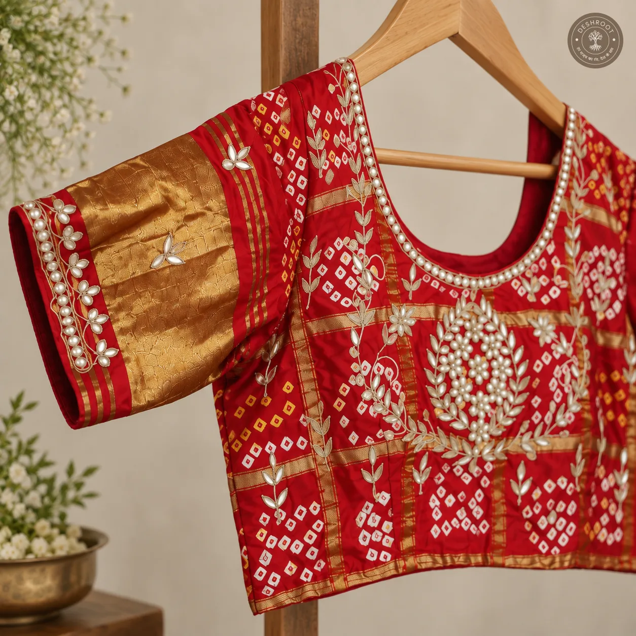 Red Model Silk Gota Patti Handwork Blouse with Cotton Lining