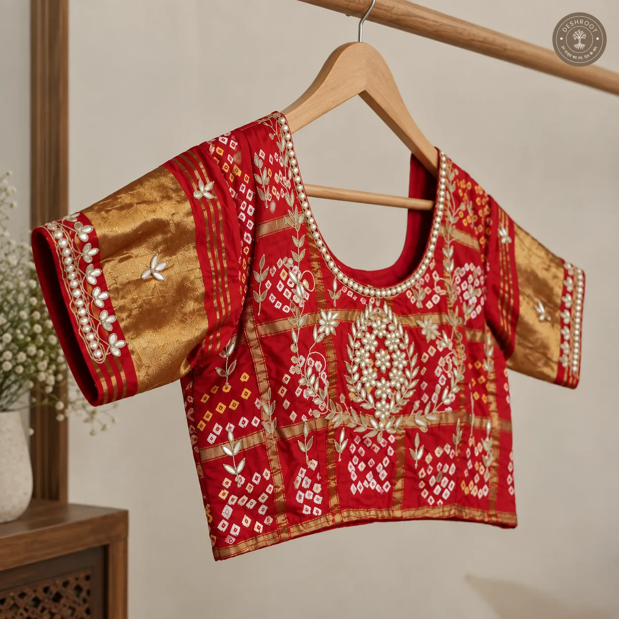 Red Model Silk Gota Patti Handwork Blouse with Cotton Lining