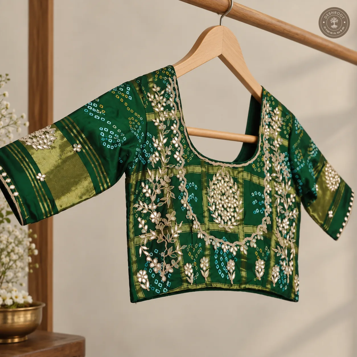 Emerald Green Model Silk Gota Patti Handwork Blouse