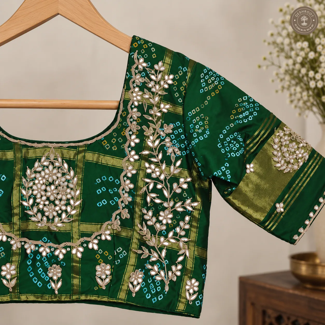 Emerald Green Model Silk Gota Patti Handwork Blouse