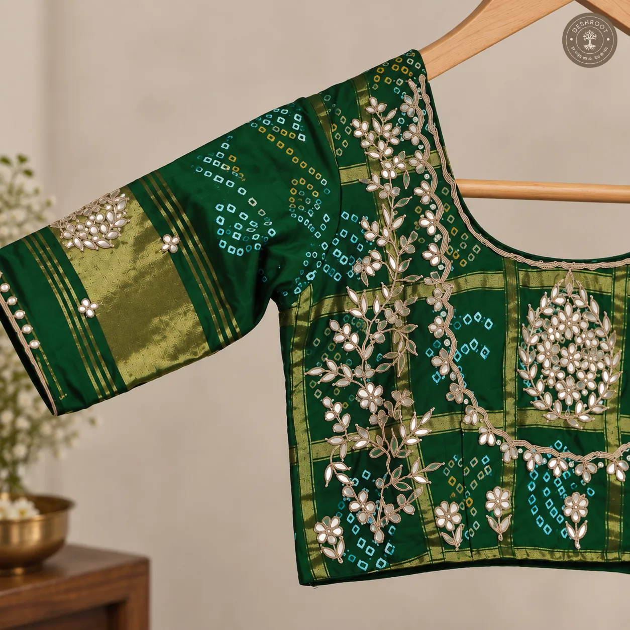 Emerald Green Model Silk Gota Patti Handwork Blouse