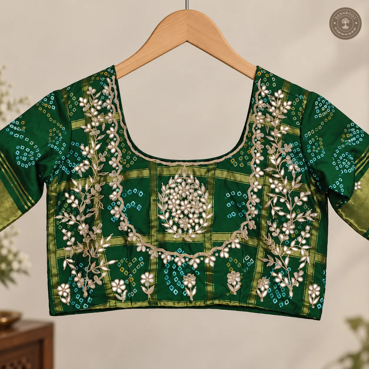 Emerald Green Model Silk Gota Patti Handwork Blouse