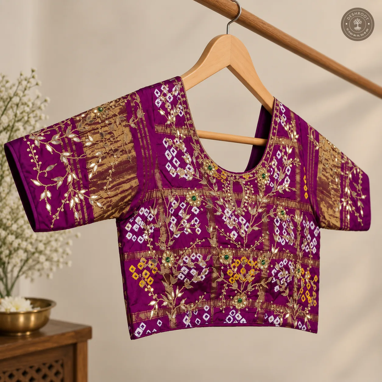 Royal Purple Model Silk Gota Patti Handwork Blouse