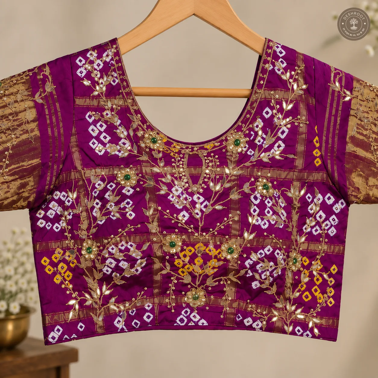 Royal Purple Model Silk Gota Patti Handwork Blouse