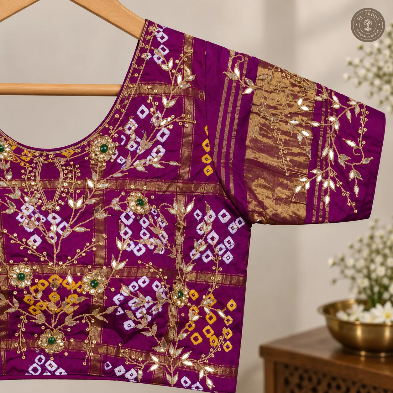 Royal Purple Model Silk Gota Patti Handwork Blouse