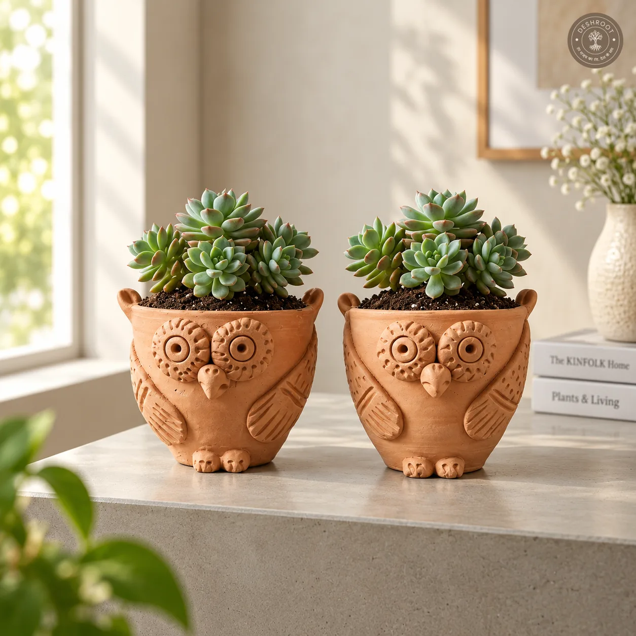 Handcrafted Terracotta Owl Planter Set of 2