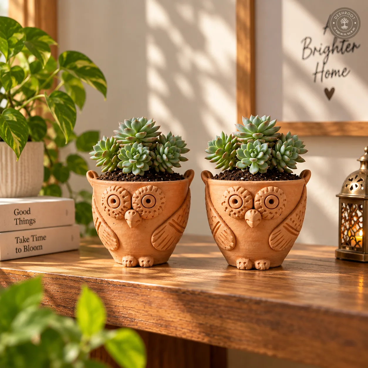 Handcrafted Terracotta Owl Planter Set of 2