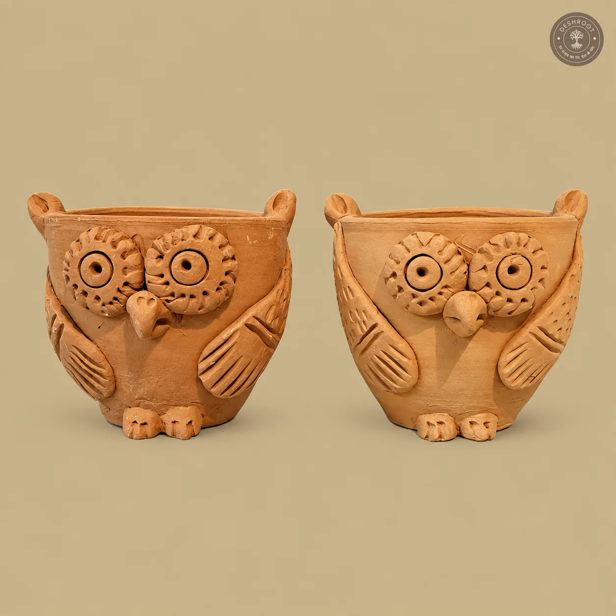 Handcrafted Terracotta Owl Planter Set of 2