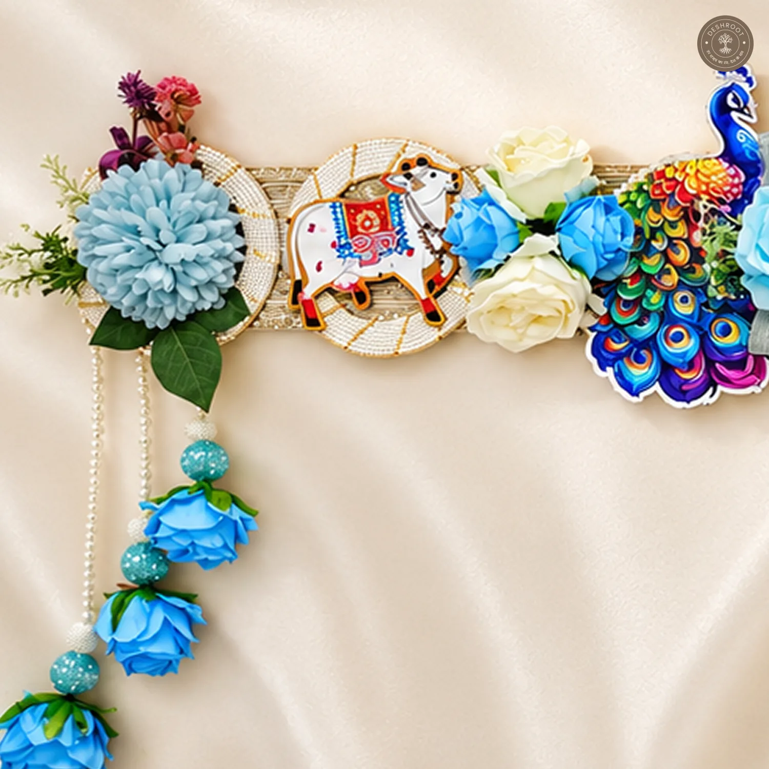 Blue Floral Peacock Toran Wall Hanging