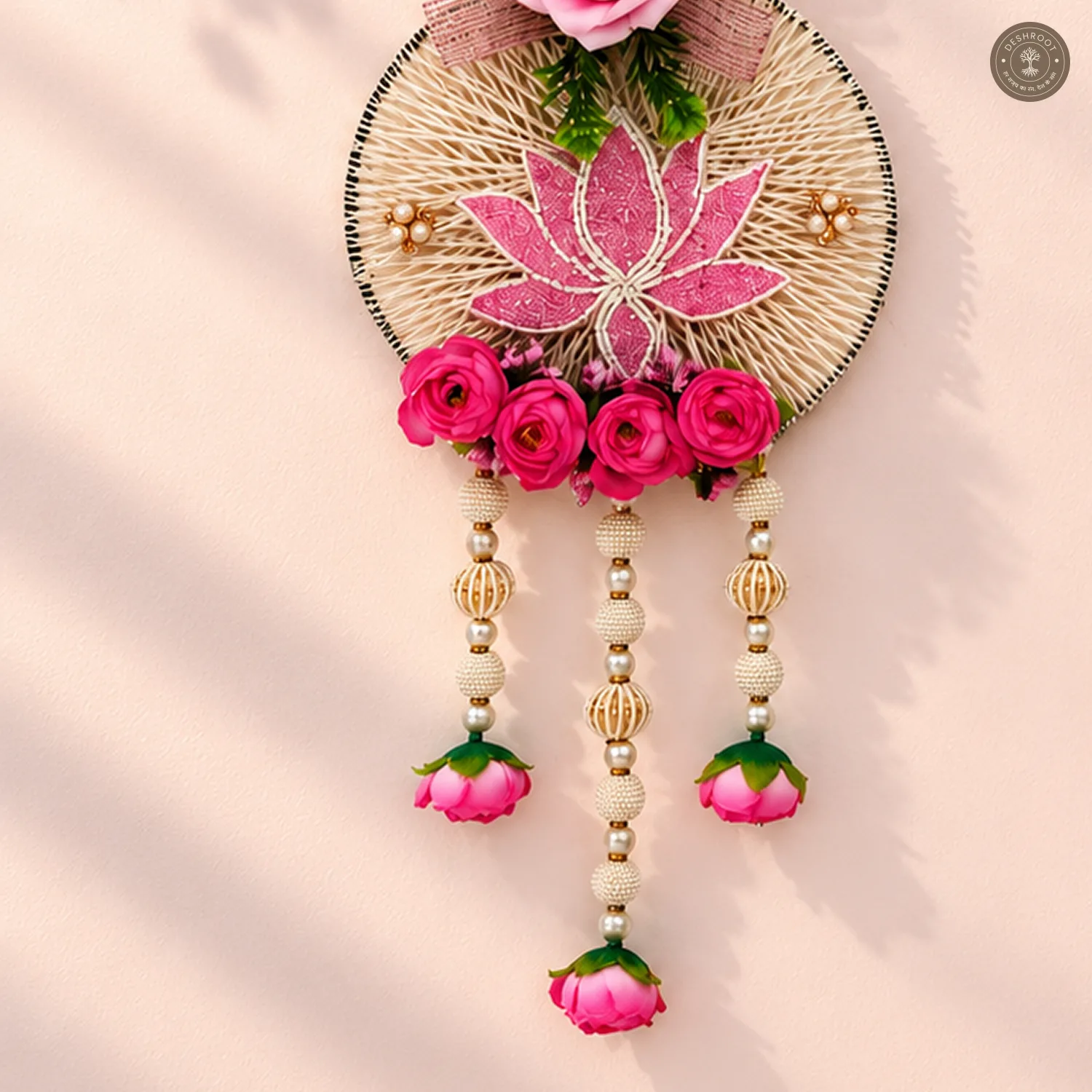 Elegant Evil Eye and Pink Lotus Wall Hanging