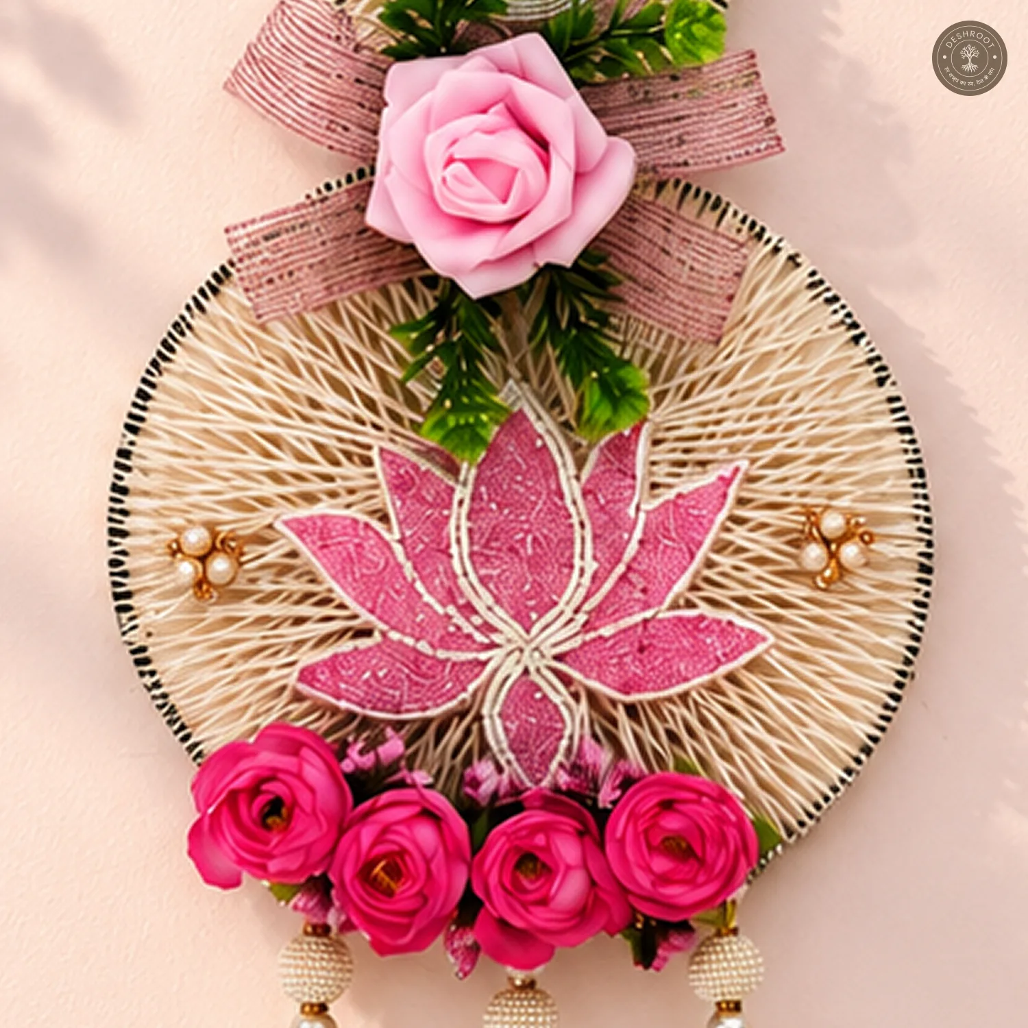 Elegant Evil Eye and Pink Lotus Wall Hanging