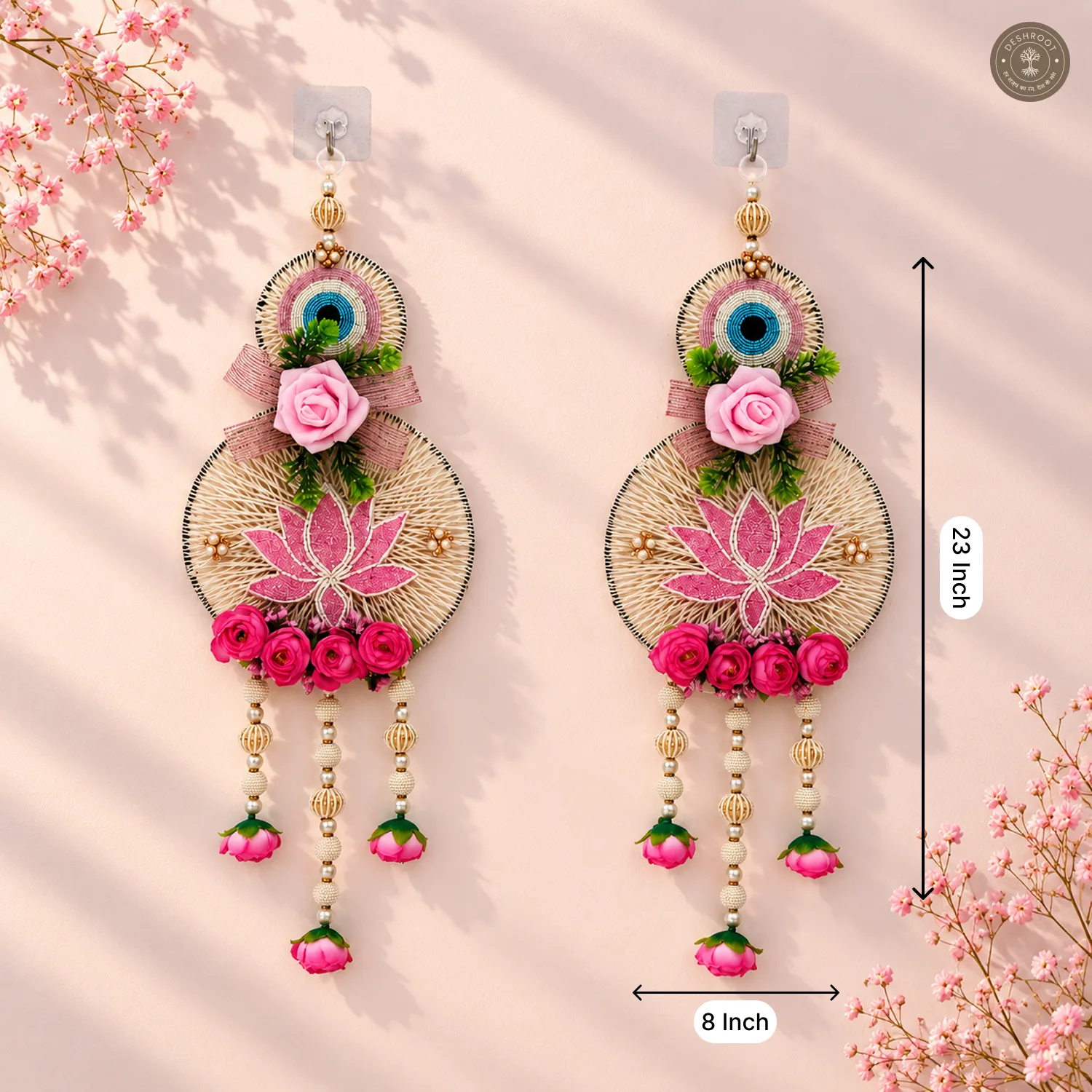 Elegant Evil Eye and Pink Lotus Wall Hanging
