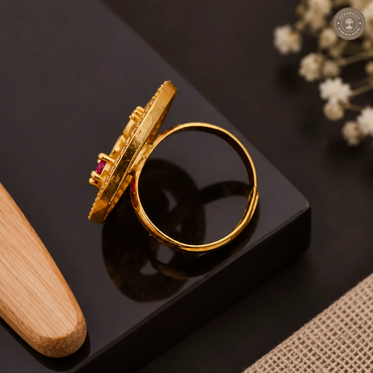 Golden Peacock Designer Adjustable Ring with Stone Work