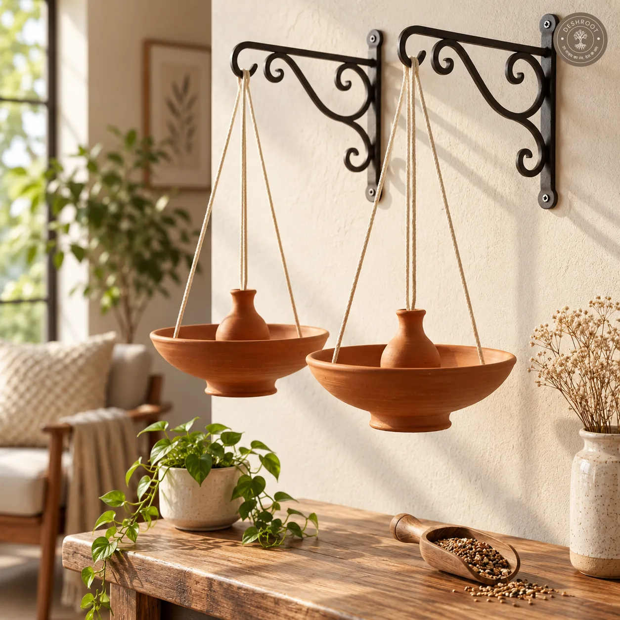 Terracotta Bird Feeder Pair