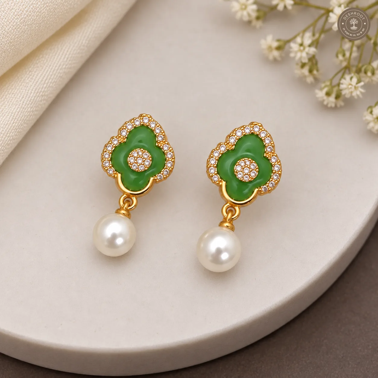 Gold-Tone Designer Drop Earrings with Interchangeable Colour Buttis