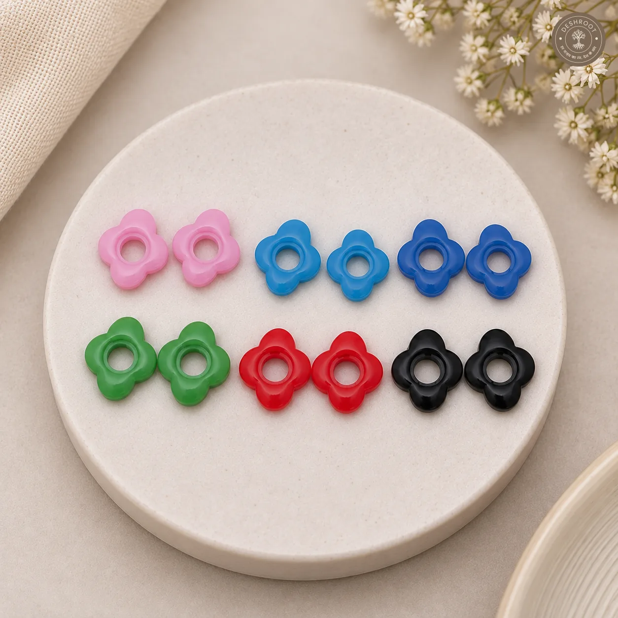 Gold-Tone Designer Drop Earrings with Interchangeable Colour Buttis
